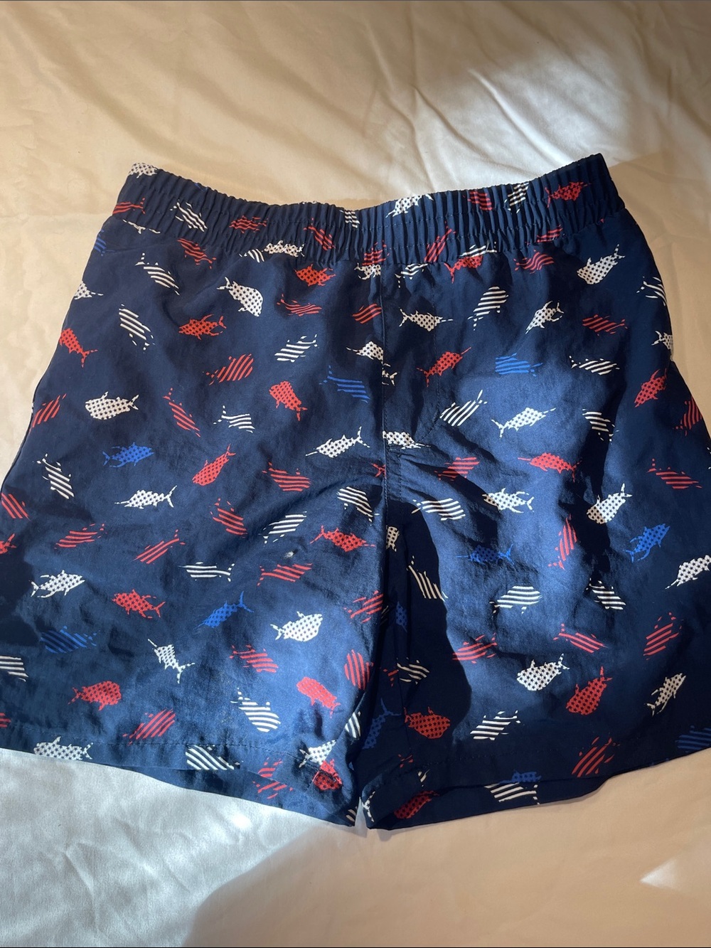 Columbia Kids Navy Fish-Print Swim Trunks